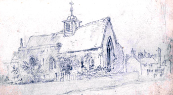 Saint Cuthbert's church in 1845 by Rudge